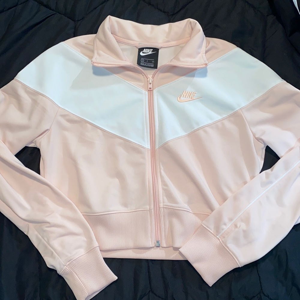 Colorblock pink and white cropped Nike jacket